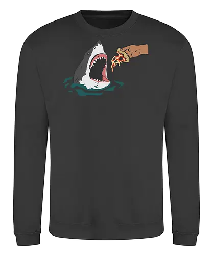  Pizza Bait - Shark pizza, funny shark, Jaws parody, food humor, weird art, pepperoni, funny graphic, t-shirt design, art print, great white shark, pop culture mashup, ocean, beach humor, foodie, clever art - Sweatshirt