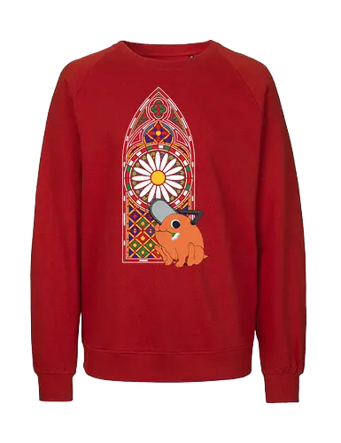  Holy Chainsaw Devil - Pochita, Chainsaw, Chainsaw Devil, stained glass, church window, anime, manga, cute, wholesome, fan art, t-shirt design, art print, religious parody, unique anime art, Denji, geek art - Fairtrade Sweatshirt