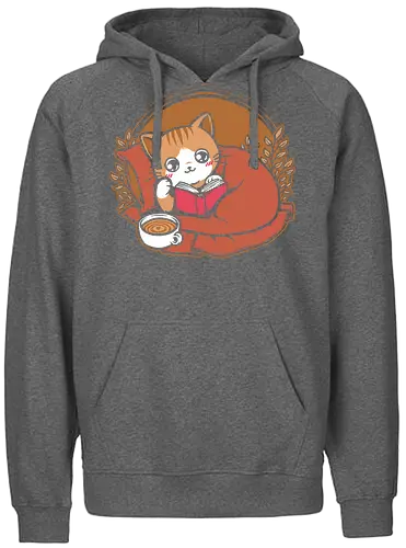 Comfy Cat Book - Cat, Cute, Fluffy, Book, Books, Bookworm, Comic Books, Bookstore, Coffee, Coffee Shop, Coffee Time, Tea, Adventure, Fantasy, Library - Fairtrade Hoodie