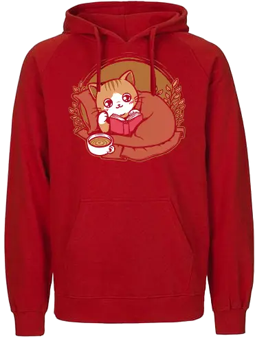 Comfy Cat Book - Cat, Cute, Fluffy, Book, Books, Bookworm, Comic Books, Bookstore, Coffee, Coffee Shop, Coffee Time, Tea, Adventure, Fantasy, Library - Fairtrade Hoodie