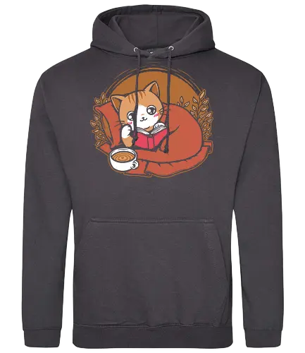 Comfy Cat Book - Cat, Cute, Fluffy, Book, Books, Bookworm, Comic Books, Bookstore, Coffee, Coffee Shop, Coffee Time, Tea, Adventure, Fantasy, Library - Standard Hoodie
