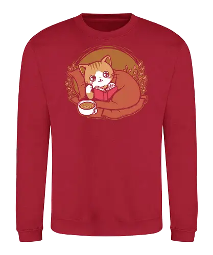 Comfy Cat Book - Cat, Cute, Fluffy, Book, Books, Bookworm, Comic Books, Bookstore, Coffee, Coffee Shop, Coffee Time, Tea, Adventure, Fantasy, Library - Sweatshirt