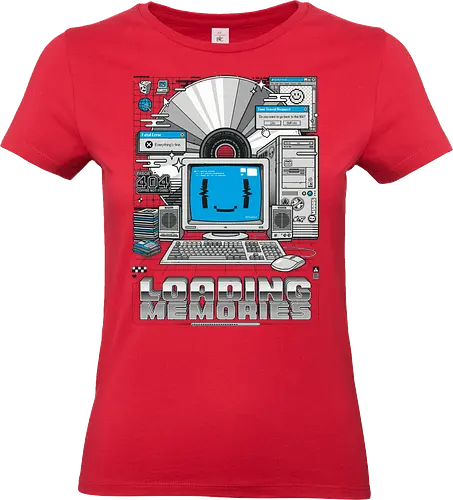 Loading memories V1 - retro, 90s, nostalgia, geek, vintage computer, tech humor, funny design, loading memories, old school, digital art, retro vibes, vintage tech, glitch, aesthetic, nerd - Standard T-Shirt (Women)