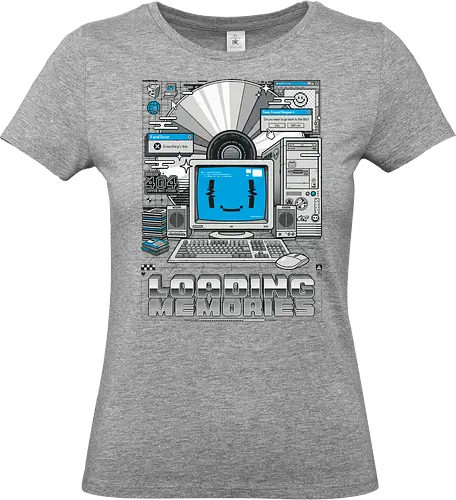 Loading memories V1 - retro, 90s, nostalgia, geek, vintage computer, tech humor, funny design, loading memories, old school, digital art, retro vibes, vintage tech, glitch, aesthetic, nerd - Standard T-Shirt (Women)