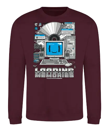 Loading memories V1 - retro, 90s, nostalgia, geek, vintage computer, tech humor, funny design, loading memories, old school, digital art, retro vibes, vintage tech, glitch, aesthetic, nerd - Sweatshirt