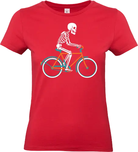 Cycling Skeleton - Cycling skeleton, bike, bicycle, funny Halloween, cyclist gift, macabre humor, minimalist, witty graphic, t-shirt design, art print, cool skeleton, fixie, retro bike, grim reaper - Standard T-Shirt (Women)