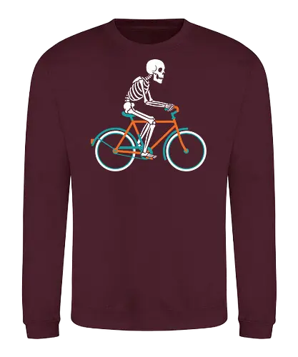 Cycling Skeleton - Cycling skeleton, bike, bicycle, funny Halloween, cyclist gift, macabre humor, minimalist, witty graphic, t-shirt design, art print, cool skeleton, fixie, retro bike, grim reaper - Sweatshirt