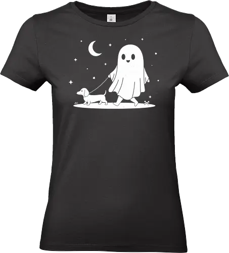 Boo and Teckel - boo, autumn, dachshund lover, dog, funny, ghost, halloween, horror, pumpkin, sausage dog, scary, spooky, teckel - Standard T-Shirt (Women)