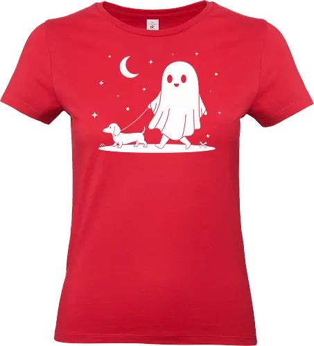 Boo and Teckel - boo, autumn, dachshund lover, dog, funny, ghost, halloween, horror, pumpkin, sausage dog, scary, spooky, teckel - Standard T-Shirt (Women)