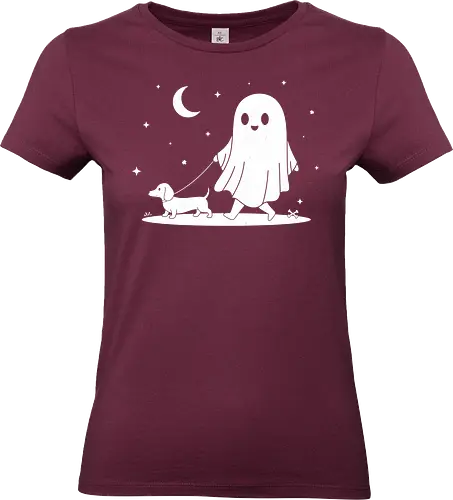 Boo and Teckel - boo, autumn, dachshund lover, dog, funny, ghost, halloween, horror, pumpkin, sausage dog, scary, spooky, teckel - Standard T-Shirt (Women)