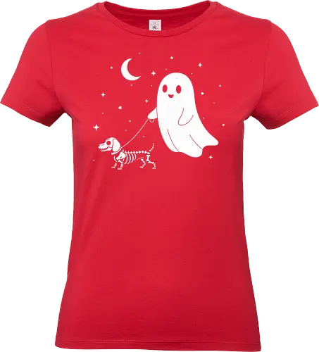 Boo and Bone - boo, autumn, dachshund lover, dog, funny, ghost, halloween, horror, pumpkin, sausage dog, scary, spooky, teckel, cute animals - Standard T-Shirt (Women)