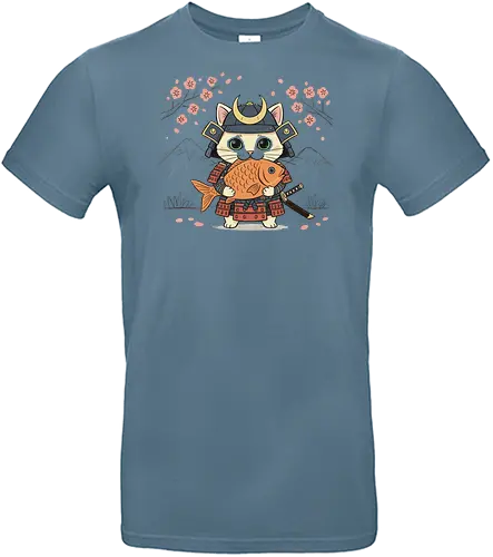  Samurai Cat and the Golden Catch - Samurai cat, cat warrior, cute samurai, Japanese art, kawaii, koi fish, cherry blossom, Sakura, cat lover gift, t-shirt design, art print, warrior kitty, historical humor, Japan culture, feline - Standard T-Shirt