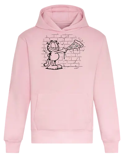 Graffiti Orange Cat's Slice - Orange Cat, pizza, comic strip, nostalgic, cartoon cat, funny pizza, pepperoni, graffiti art, street art, black and white, minimalist, fan art, t-shirt design, art print, pop culture, food humor - Heavyweight Hoodie