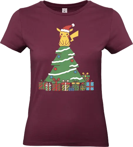 Holiday Mouse Star - Mouse, Christmas, holiday Pikachu, Pocket, Christmas tree, Santa hat, festive, cute, nostalgic, fan art, t-shirt design, art print, gamer gift, geek holiday, anime gift, Electric-type - Standard T-Shirt (Women)