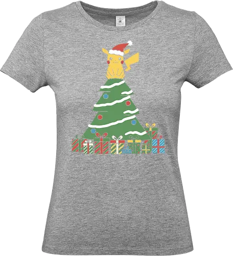 Holiday Mouse Star - Mouse, Christmas, holiday Pikachu, Pocket, Christmas tree, Santa hat, festive, cute, nostalgic, fan art, t-shirt design, art print, gamer gift, geek holiday, anime gift, Electric-type - Standard T-Shirt (Women)