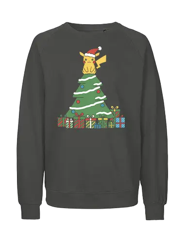 Holiday Mouse Star - Mouse, Christmas, holiday Pikachu, Pocket, Christmas tree, Santa hat, festive, cute, nostalgic, fan art, t-shirt design, art print, gamer gift, geek holiday, anime gift, Electric-type - Fairtrade Sweatshirt