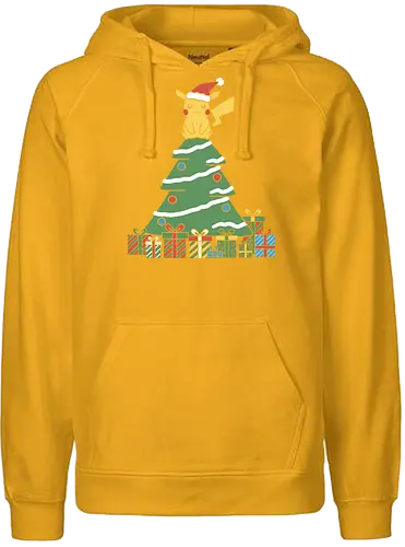 Holiday Mouse Star - Mouse, Christmas, holiday Pikachu, Pocket, Christmas tree, Santa hat, festive, cute, nostalgic, fan art, t-shirt design, art print, gamer gift, geek holiday, anime gift, Electric-type - Fairtrade Hoodie