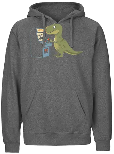 Arcade T-Rex Problem - T-Rex, arcade game, funny dinosaur, retro gaming, small arms, gaming humor, palaeontology joke, joystick, classic arcade, t-shirt design, art print, cool dinosaur, gamer gift, geek art, nostalgic - Fairtrade Hoodie