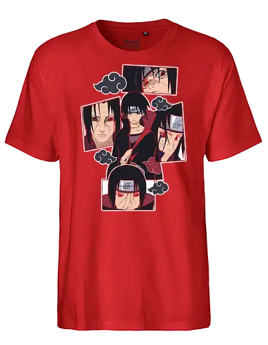  The Tragedy of Itachi Uchiha - Itachi Uchiha, Akatsuki, Sharingan, Shinobi, Uchiha Clan, tragic hero, collage art, fan art, t-shirt design, art print, cool anime art, geek art, iconic villain, emo, powerful ninja, Mangekyō - Fairtrade T-Shirt