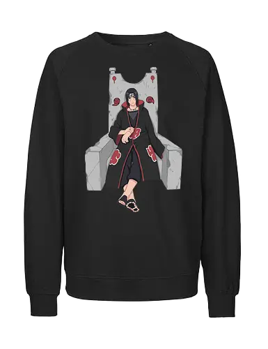 Throne of the Akatsuki - tachi Uchiha, Akatsuki, Sharingan, Shinobi, Uchiha Clan, throne, rogue ninja, fan art, t-shirt design, art print, cool anime art, geek art, stylish, iconic villain, power, Mangekyō. - Fairtrade Sweatshirt