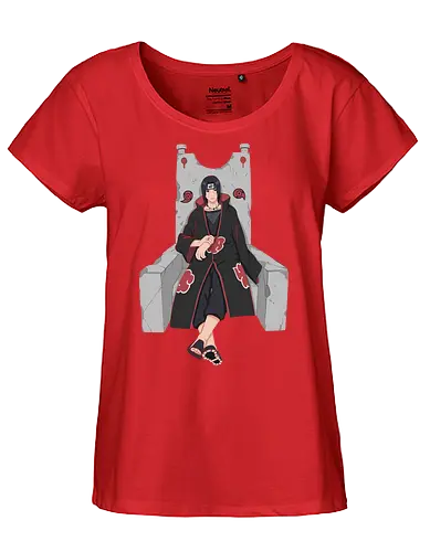 Throne of the Akatsuki - tachi Uchiha, Akatsuki, Sharingan, Shinobi, Uchiha Clan, throne, rogue ninja, fan art, t-shirt design, art print, cool anime art, geek art, stylish, iconic villain, power, Mangekyō. - Fairtrade Girl Shirt