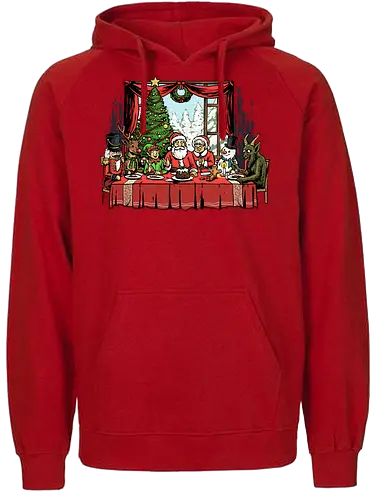 Last Christmas Supper - last supper, christian, christmas, davinci, dinner, elf, faith, gingerbread man, krampus, nutcracker, reindeer, religious, renaissance, santa claus, snowman - Fairtrade Hoodie