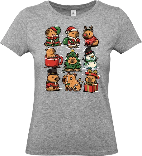 Christmas Capybaras - christmas capybara, animal, cappy, capy, capybara, christmas, elf, funny capybara, merry christmas, nutcracker, reindeer, rodent, santa claus, snowman, xmas - Standard T-Shirt (Women)