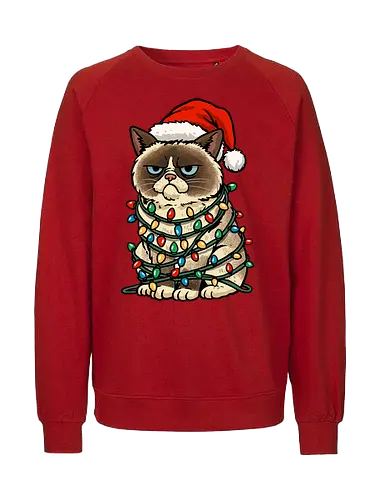 Jolly Christmas Cat - christmas cat, cat, christmas, christmas sweater, festive, funny, happy holidays, holiday, jolly, kitten, kitty, lights, merry christmas, merry xmas, xmas - Fairtrade Sweatshirt