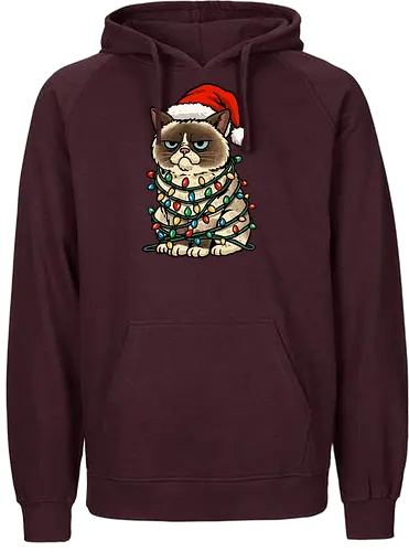Jolly Christmas Cat - christmas cat, cat, christmas, christmas sweater, festive, funny, happy holidays, holiday, jolly, kitten, kitty, lights, merry christmas, merry xmas, xmas - Fairtrade Hoodie