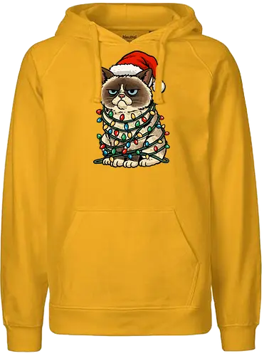 Jolly Christmas Cat - christmas cat, cat, christmas, christmas sweater, festive, funny, happy holidays, holiday, jolly, kitten, kitty, lights, merry christmas, merry xmas, xmas - Fairtrade Hoodie