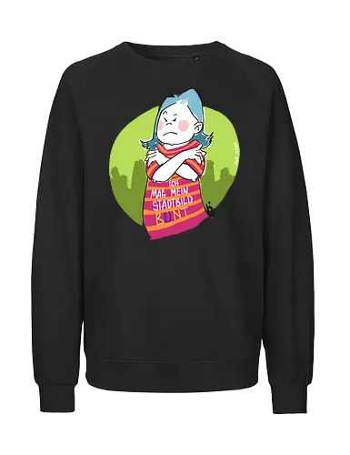 Ich mag mein Stadtbild bunt! - Ringelpullisprüche, Ringeldinger, streifenweise, Spruch, Weisheit, Motivation, Ringelpulli, SprücheShirt, Cartoon Illustration, Statement, Stadtbild, Handgezeichnet, Humor, Selbstironie, Streifenpulli, Spruchshirt, deutsch - Fairtrade Sweatshirt
