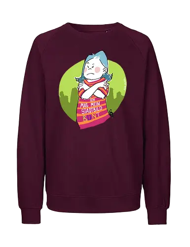 Ich mag mein Stadtbild bunt! - Ringelpullisprüche, Ringeldinger, streifenweise, Spruch, Weisheit, Motivation, Ringelpulli, SprücheShirt, Cartoon Illustration, Statement, Stadtbild, Handgezeichnet, Humor, Selbstironie, Streifenpulli, Spruchshirt, deutsch - Fairtrade Sweatshirt