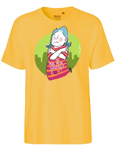 Ich mag mein Stadtbild bunt! - Ringelpullisprüche, Ringeldinger, streifenweise, Spruch, Weisheit, Motivation, Ringelpulli, SprücheShirt, Cartoon Illustration, Statement, Stadtbild, Handgezeichnet, Humor, Selbstironie, Streifenpulli, Spruchshirt, deutsch - Fairtrade T-Shirt