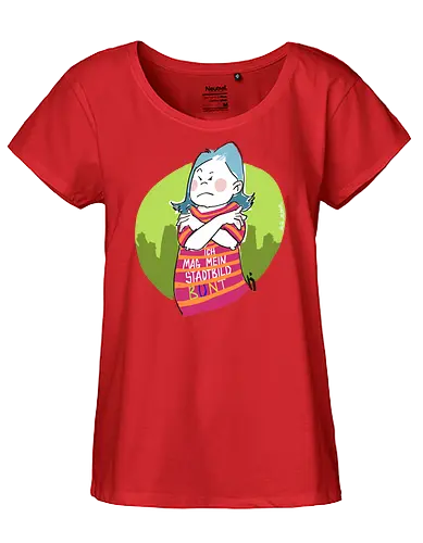 Ich mag mein Stadtbild bunt! - Ringelpullisprüche, Ringeldinger, streifenweise, Spruch, Weisheit, Motivation, Ringelpulli, SprücheShirt, Cartoon Illustration, Statement, Stadtbild, Handgezeichnet, Humor, Selbstironie, Streifenpulli, Spruchshirt, deutsch - Fairtrade Girl Shirt