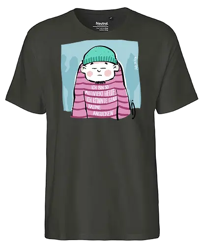 Ich bin so motiviert heute, ich könnte glatt Bäume angucken - Ringelpullisprüche, Ringeldinger, streifenweise, Spruch, Weisheit, Motivation, Ringelpulli, SprücheShirt, Cartoon Illustration, Statement, Handgezeichnet, Humor, Selbstironie, Streifenpulli, Spruchshirt, deutsch - Fairtrade T-Shirt