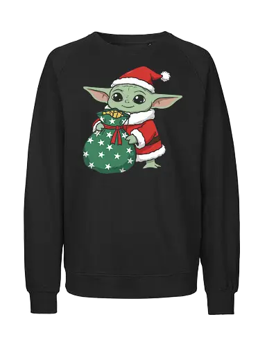  Merry Force Be With You - Grogu Christmas, Baby Yoda Santa, Star Wars holiday, The Child, Bounty Hunter, festive, cute, whimsical, fan art, t-shirt design, art print, geek holiday, Christmas gift, sci-fi. - Fairtrade Sweatshirt