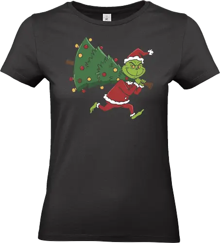  Stolen Christmas Spirit - The Grinch, stolen Christmas, Dr. Seuss, Christmas tree, holiday mischief, funny Christmas, festive, cartoon, nostalgic, fan art, t-shirt design, art print, anti-Christmas, Grinch fan gift. - Standard T-Shirt (Women)
