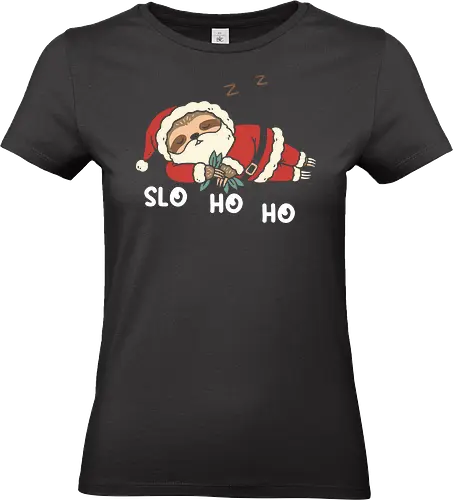  SLO HO HO (Sleeping Santa Sloth) - Sloth Santa, Slo Ho Ho, funny Christmas, sleeping sloth, lazy Santa, holiday pun, cute sloth, whimsical, festive, fan art, t-shirt design, art print, cozy holiday, unique Christmas, animal humor. - Standard T-Shirt (Women)