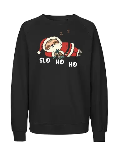  SLO HO HO (Sleeping Santa Sloth) - Sloth Santa, Slo Ho Ho, funny Christmas, sleeping sloth, lazy Santa, holiday pun, cute sloth, whimsical, festive, fan art, t-shirt design, art print, cozy holiday, unique Christmas, animal humor. - Fairtrade Sweatshirt