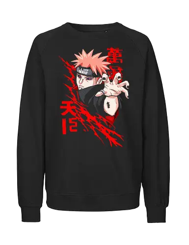  Shinra Tensei: Pain's Judgment - Pain Naruto, Tendo Pain, Akatsuki, Rinnegan, Shinra Tensei, Almighty Push, anime, manga, fan art, t-shirt design, art print, cool anime villain, geek art, stylish, Yahiko, Nagato, iconic villain. - Fairtrade Sweatshirt