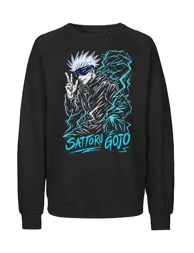  Gojo Satoru: Infinite Void - Satoru Gojo, Gojo, Jujutsu, JJK, Six Eyes, Infinite Void, anime, manga, fan art, t-shirt design, art print, cool anime boy, geek art, stylish, blue lightning, overpowered, iconic. - Fairtrade Sweatshirt