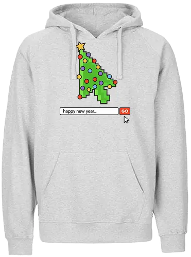  Searching for a Happy New Year - Happy New Year, Christmas cursor, pixel art, retro gaming, Christmas tree, holiday tech, nerdy holiday, 8-bit, gamer gift, t-shirt design, art print, minimalist, unique Christmas, web developer, nostalgic. - Fairtrade Hoodie