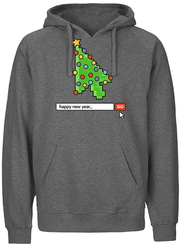  Searching for a Happy New Year - Happy New Year, Christmas cursor, pixel art, retro gaming, Christmas tree, holiday tech, nerdy holiday, 8-bit, gamer gift, t-shirt design, art print, minimalist, unique Christmas, web developer, nostalgic. - Fairtrade Hoodie