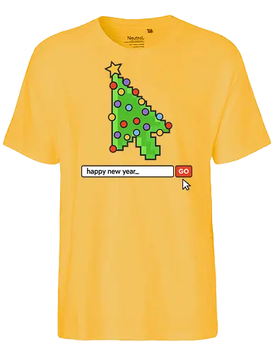 Searching for a Happy New Year - Happy New Year, Christmas cursor, pixel art, retro gaming, Christmas tree, holiday tech, nerdy holiday, 8-bit, gamer gift, t-shirt design, art print, minimalist, unique Christmas, web developer, nostalgic. - Fairtrade T-Shirt