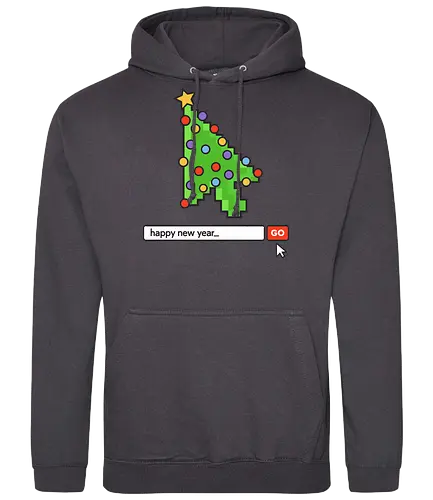  Searching for a Happy New Year - Happy New Year, Christmas cursor, pixel art, retro gaming, Christmas tree, holiday tech, nerdy holiday, 8-bit, gamer gift, t-shirt design, art print, minimalist, unique Christmas, web developer, nostalgic. - Standard Hoodie