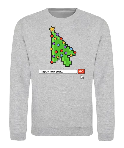  Searching for a Happy New Year - Happy New Year, Christmas cursor, pixel art, retro gaming, Christmas tree, holiday tech, nerdy holiday, 8-bit, gamer gift, t-shirt design, art print, minimalist, unique Christmas, web developer, nostalgic. - Sweatshirt