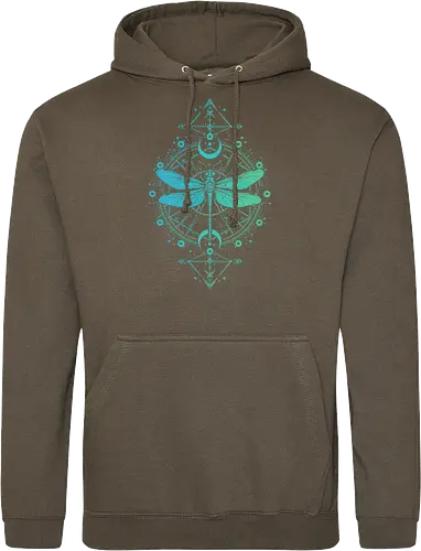 Green Dragonfly - green, dragonfly, insect, moon, mystic, mystical, occult, star, lm2kone, moon phases, aethestic, illustration - Standard Hoodie