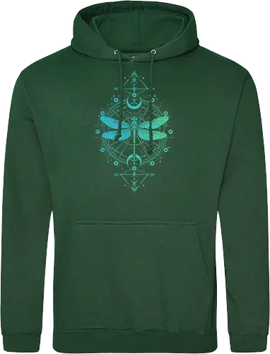 Green Dragonfly - green, dragonfly, insect, moon, mystic, mystical, occult, star, lm2kone, moon phases, aethestic, illustration - Standard Hoodie