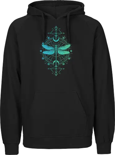 Green Dragonfly - green, dragonfly, insect, moon, mystic, mystical, occult, star, lm2kone, moon phases, aethestic, illustration - Fairtrade Hoodie