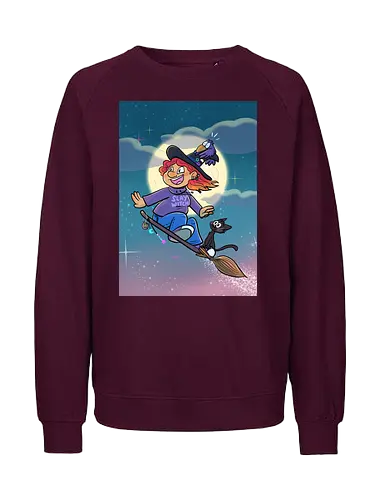 Hexe auf Besen - Hexe, Witch, Halloween, Comic - Fairtrade Sweatshirt